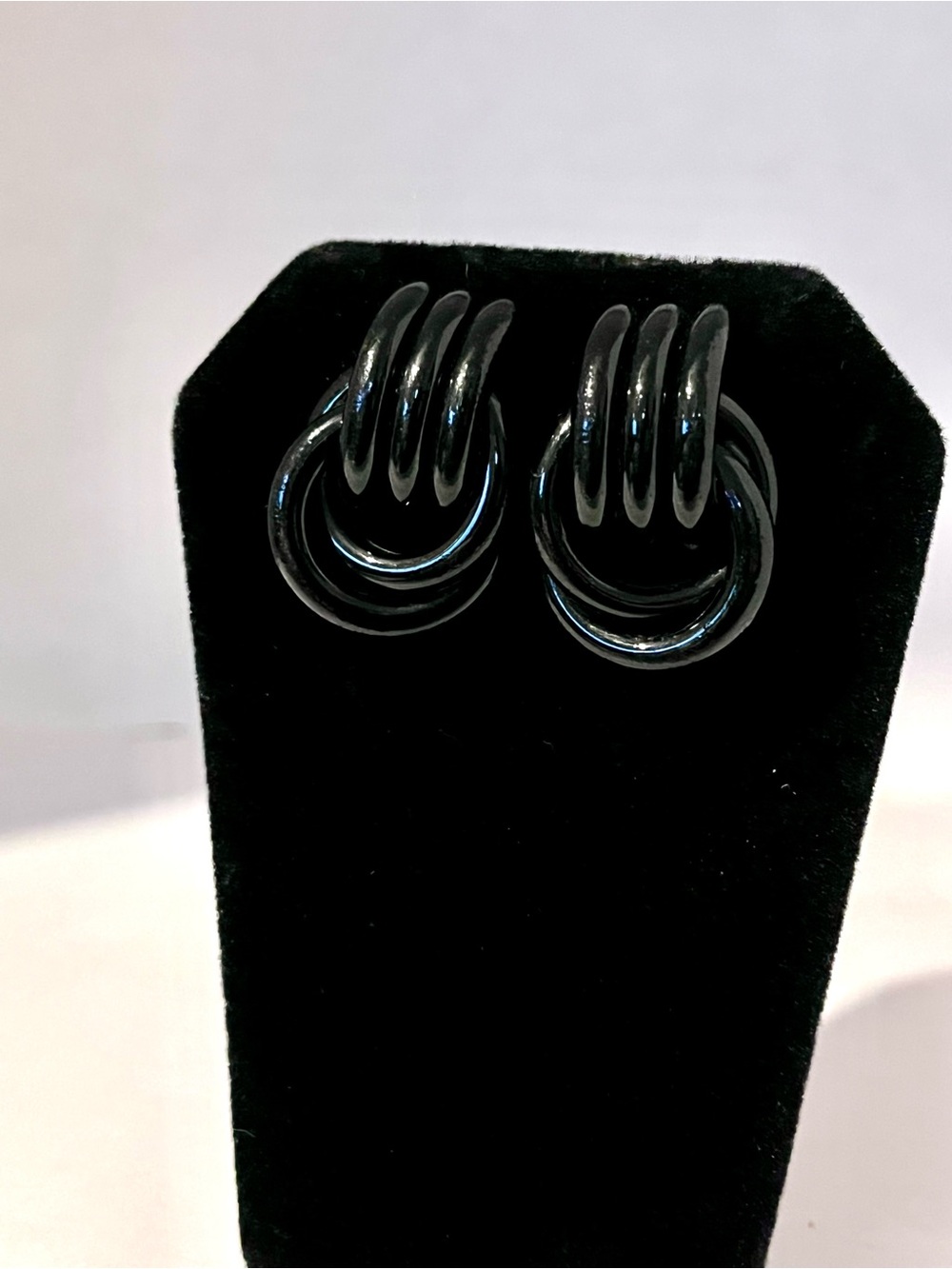 Black Loop Double Knot Statement Earrings, Vintage Earrings, Women’s Jewelry